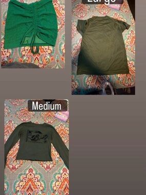 Green Ruched Crop Top and Olive Long Sleeve Tops - Women crop top $10- Jeans $13